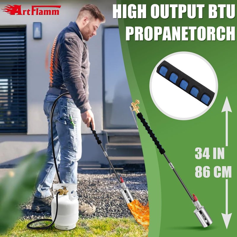 ARTFLAMM NEW Propane Torch Weed Burner Kit, Weed Torch High Output Blow Torch with 10FT Hose, Heavy Duty Garden Torch with Turbo Trigger for Flame Weeding,Roofing, Melting Ice Snow - Image 3